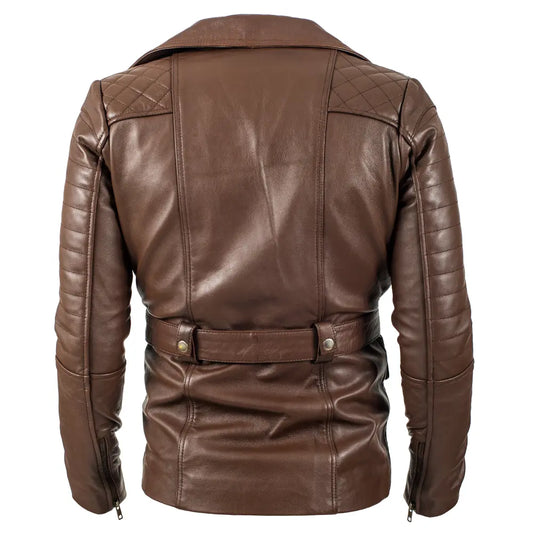 Daniel Quilted Coffe Brown Leather Biker Jacket