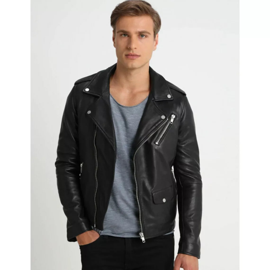 Dark Knight Black Leather Biker Jacket