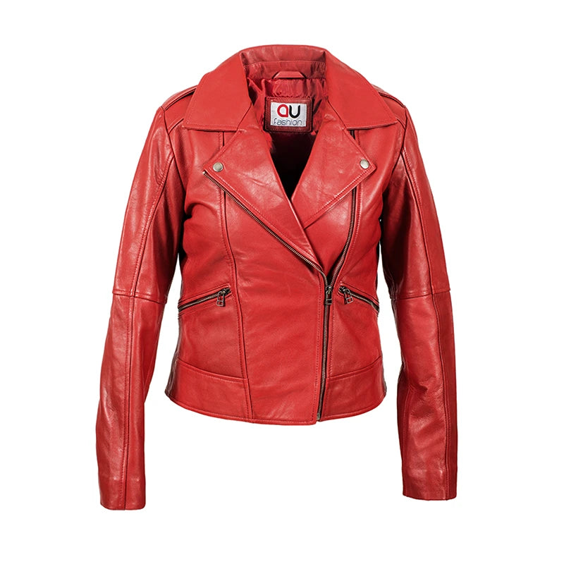Denise Red Moto Leather Jacket