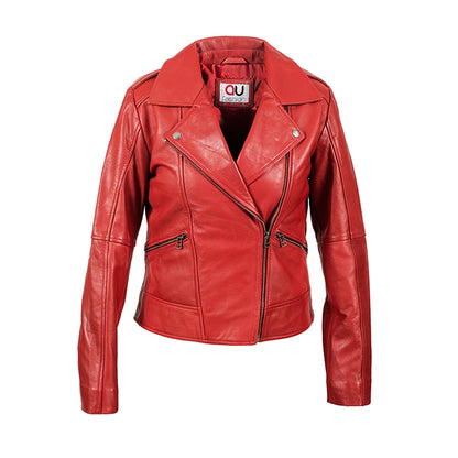 Denise Red Moto Leather Jacket