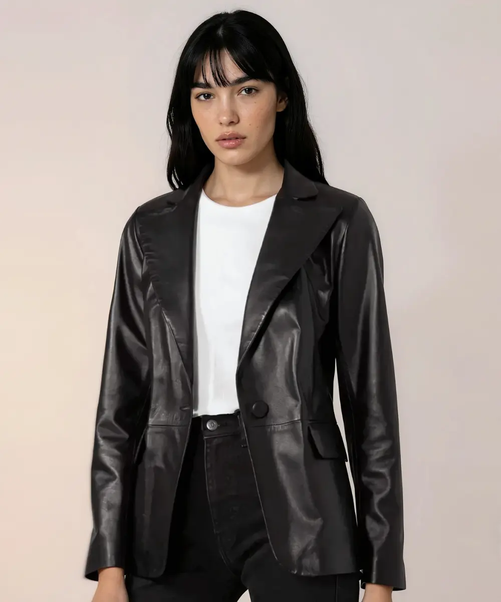 Casual Black Leather Blazer