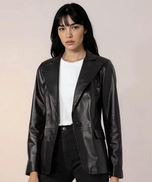 Casual Black Leather Blazer