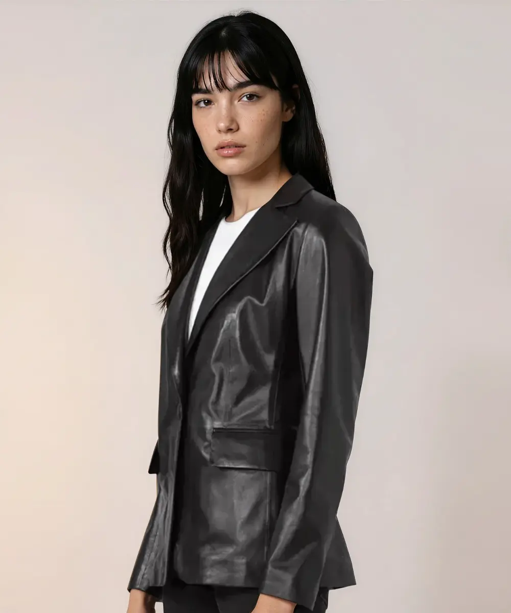 Casual Black Leather Blazer