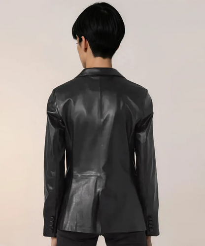 Casual Black Leather Blazer