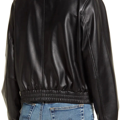 Flight Edge Bomber Black Leather Jacket