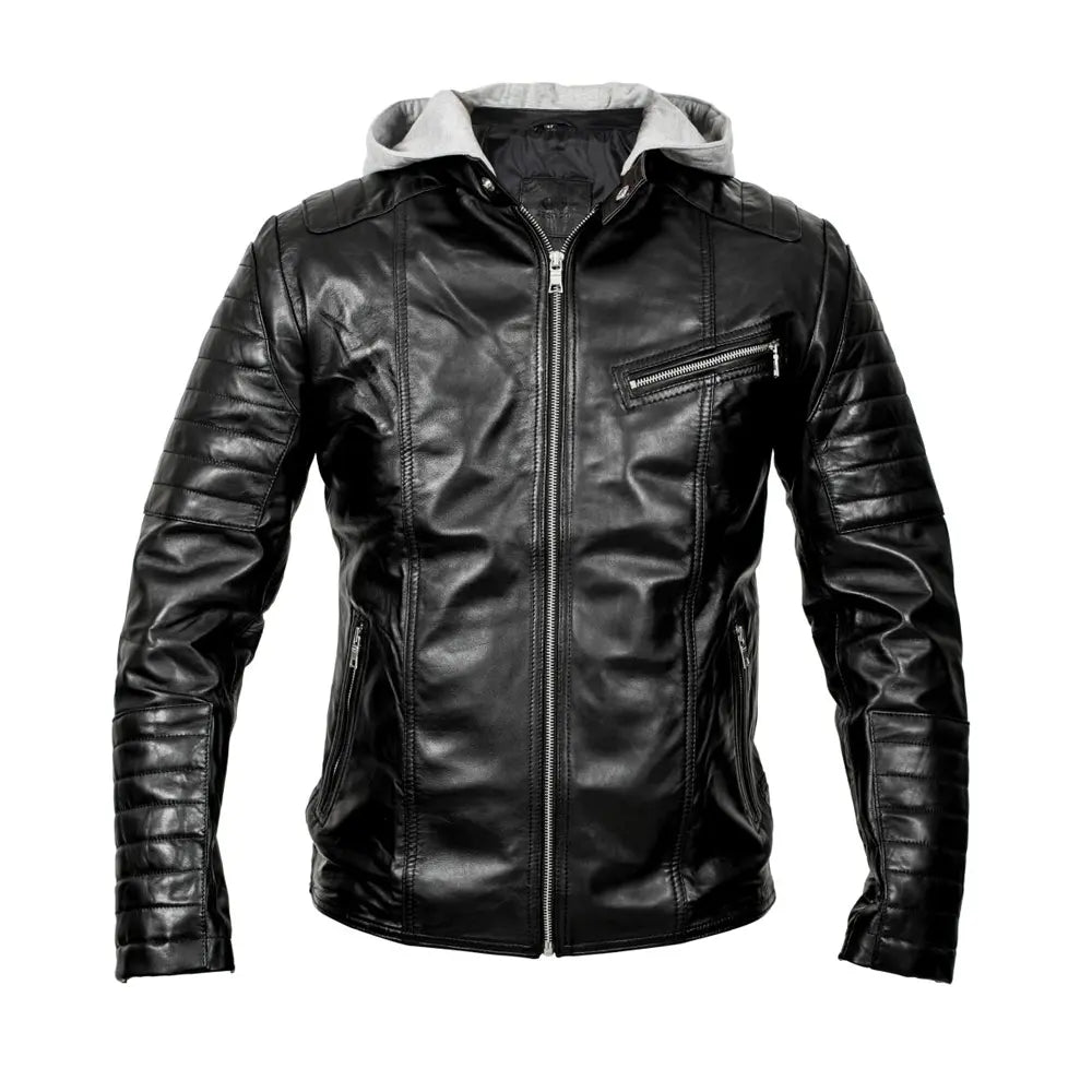 Hooded Biker Leather Jacket