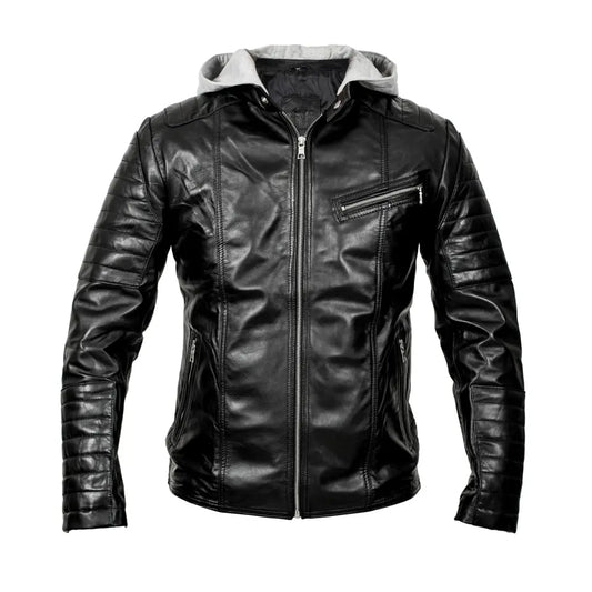 Hooded Biker Leather Jacket