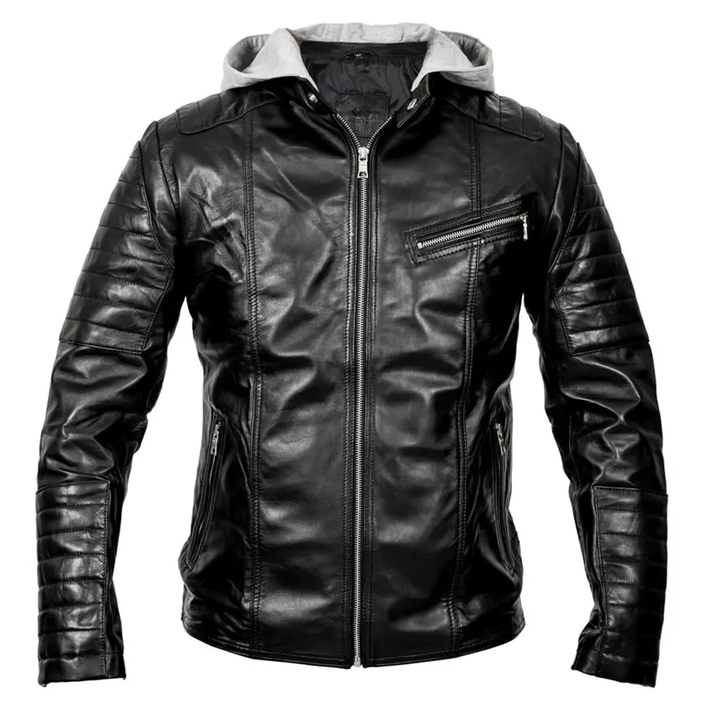 Hooded Biker Leather Jacket