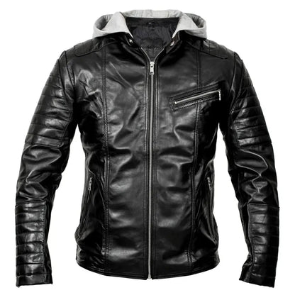 Hooded Biker Leather Jacket