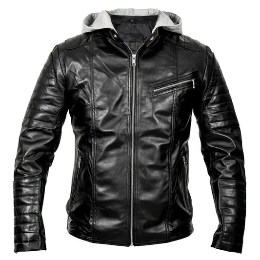Hooded Biker Leather Jacket