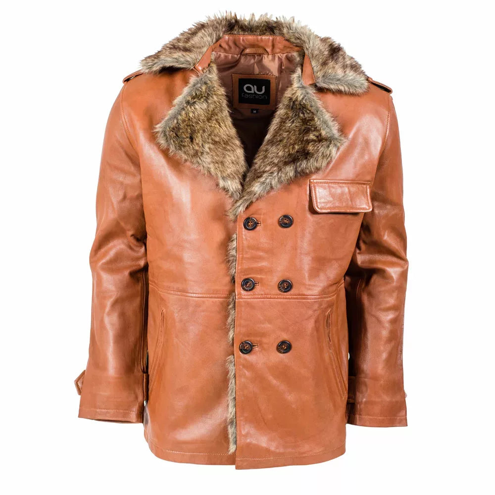 Macoona Brown Fur Leather Jacket