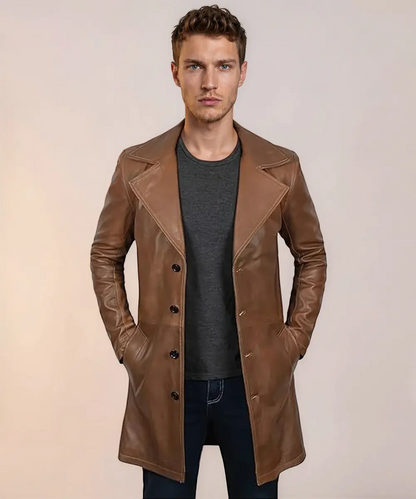 Maverick Brown Leather Long Coat