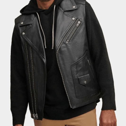 Casual Black Leather Vest