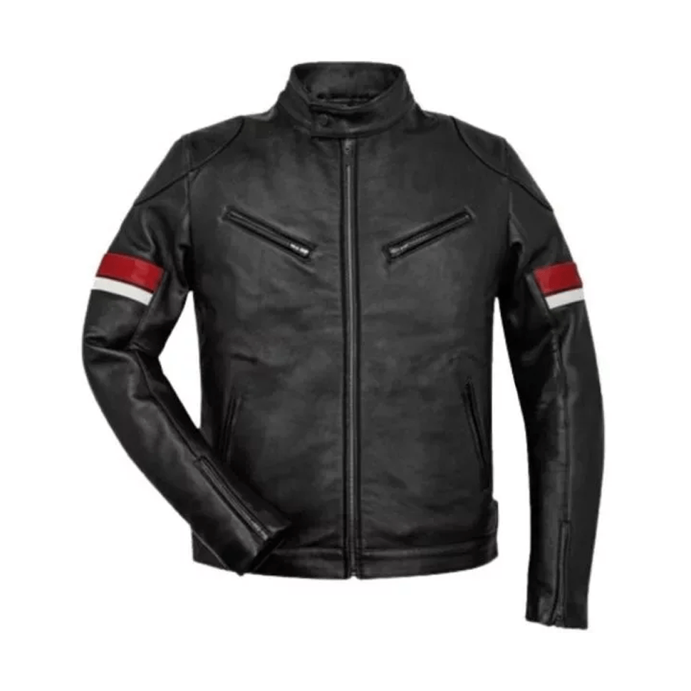 Riding Black Leather Cafe Racer Jacket