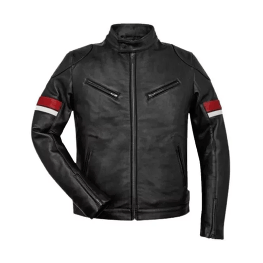 Riding Black Leather Cafe Racer Jacket