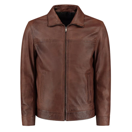 Coffmen Brown Leather Biker Jacket
