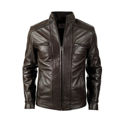 Mocha Brown Racer Leather Jacket