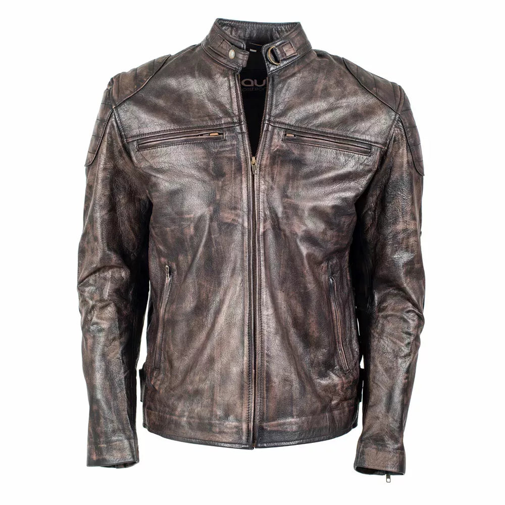 Grey Distressed Leather Jacket