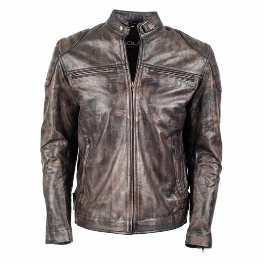 Grey Distressed Leather Jacket