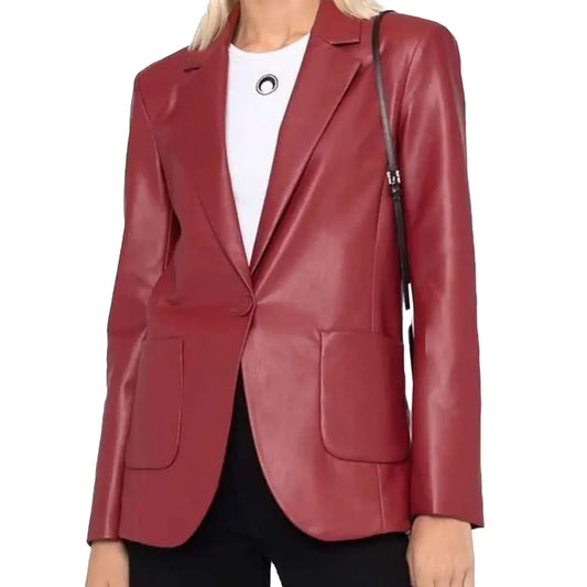 Casual Red Leather Blazer