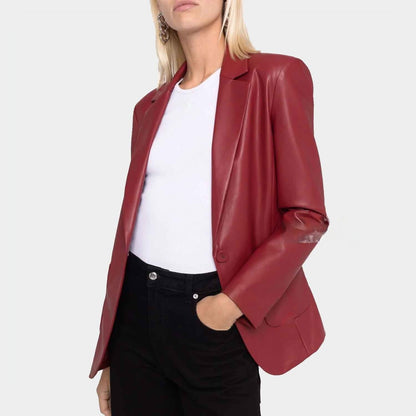 Casual Red Leather Blazer