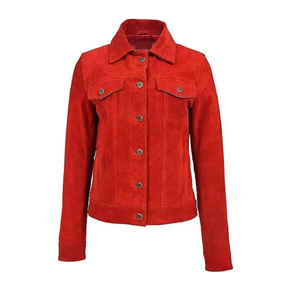 Red Suede Biker Jacket