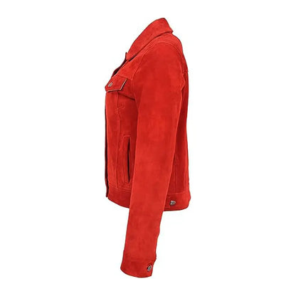 Red Suede Biker Jacket