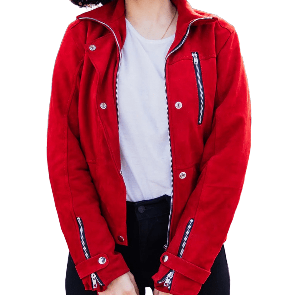 Red Suede Bomber Jacket