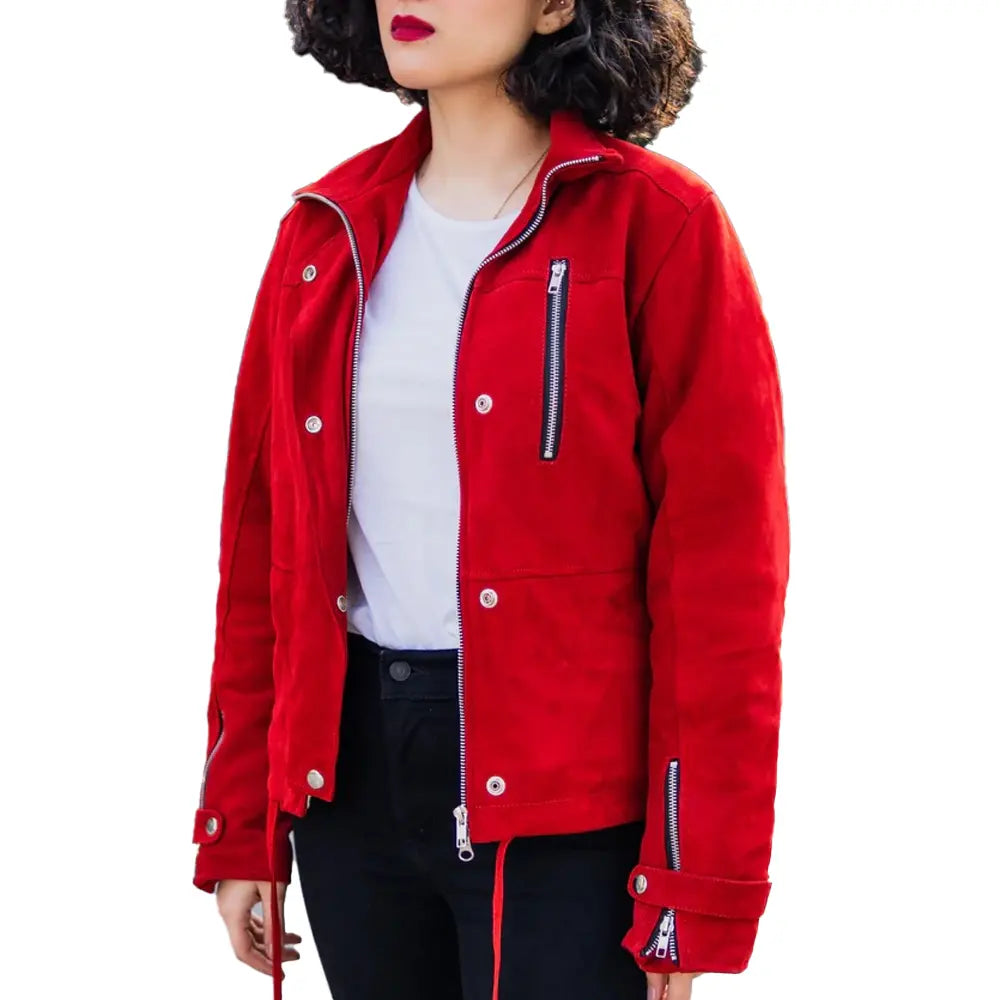 Red Suede Bomber Jacket