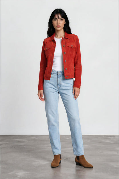 Red Suede Biker Jacket