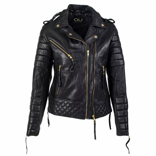 Gold Black Quilted Leather Jacket
