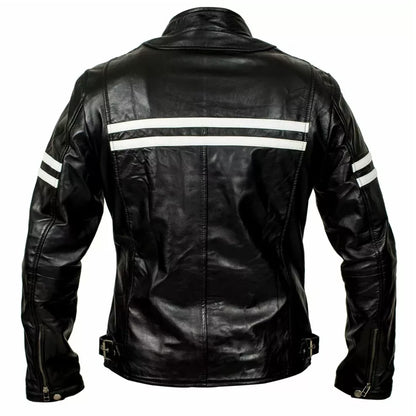 Striped Sleeves Leather Jacket