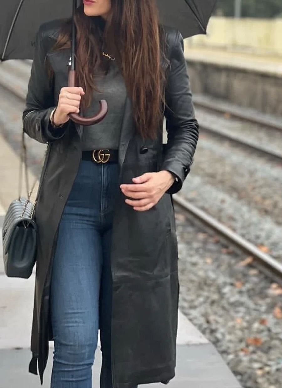 Black Leather Trench Coat