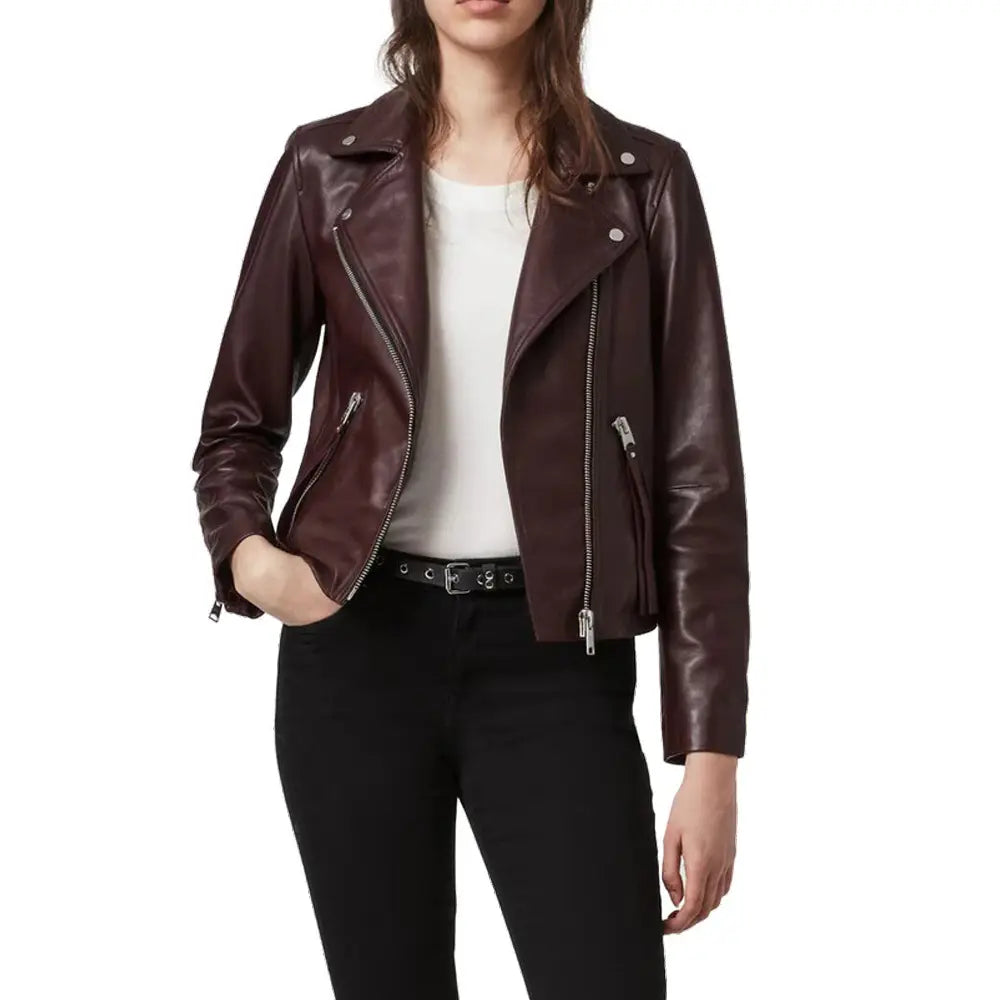 Notch Biker Wine Red Leather Jacket