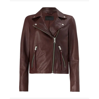 Notch Biker Wine Red Leather Jacket
