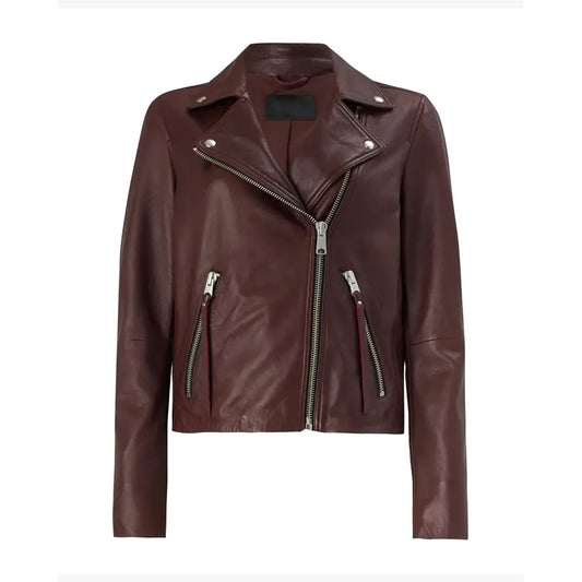 Notch Biker Wine Red Leather Jacket
