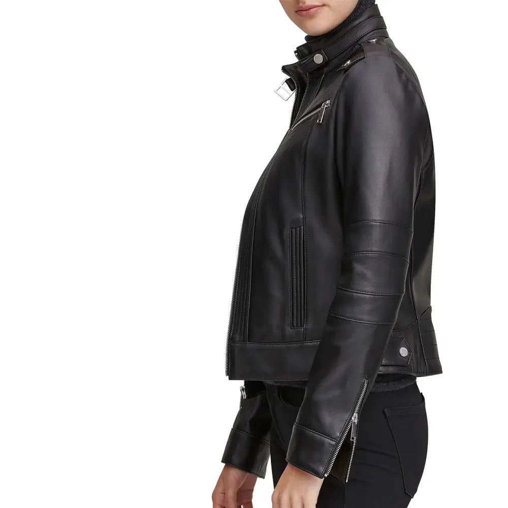 Black Stand Collar Jacket Leather