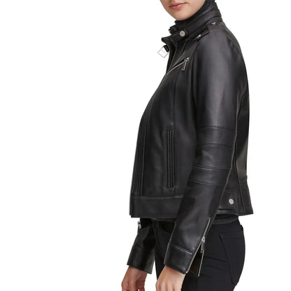 Black Stand Collar Jacket Leather