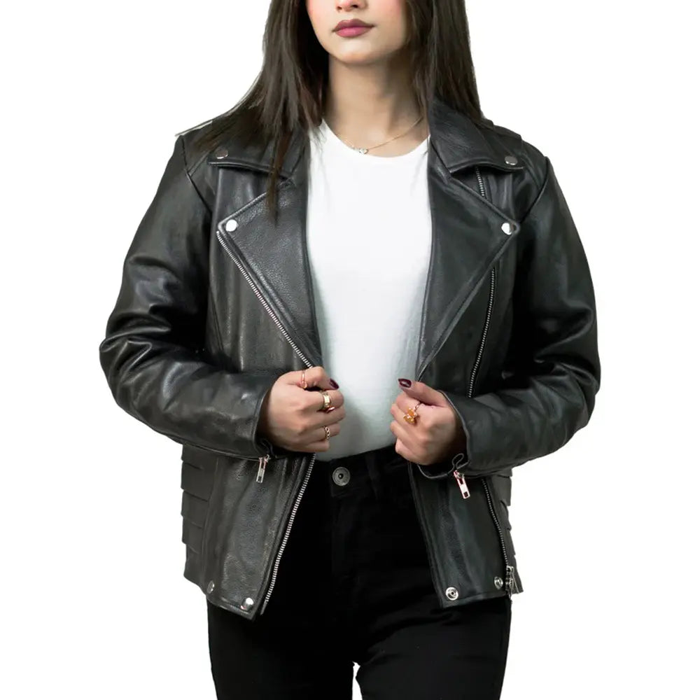 Notch Biker Black Leather Jacket
