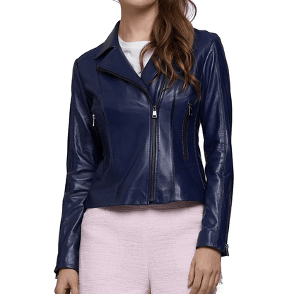 Navy Blue Biker Leather Jacket