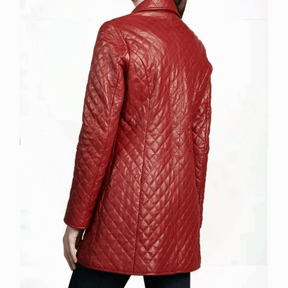 Red Quilted Slimfit Leather Coat