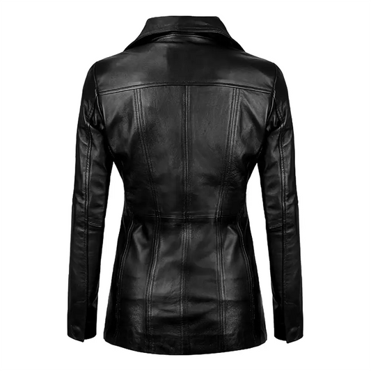 Noir Black Casual Leather Blazer