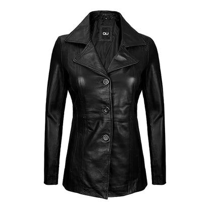 Midnight Black Leather Blazer Jacket