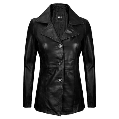 Noir Black Casual Leather Blazer
