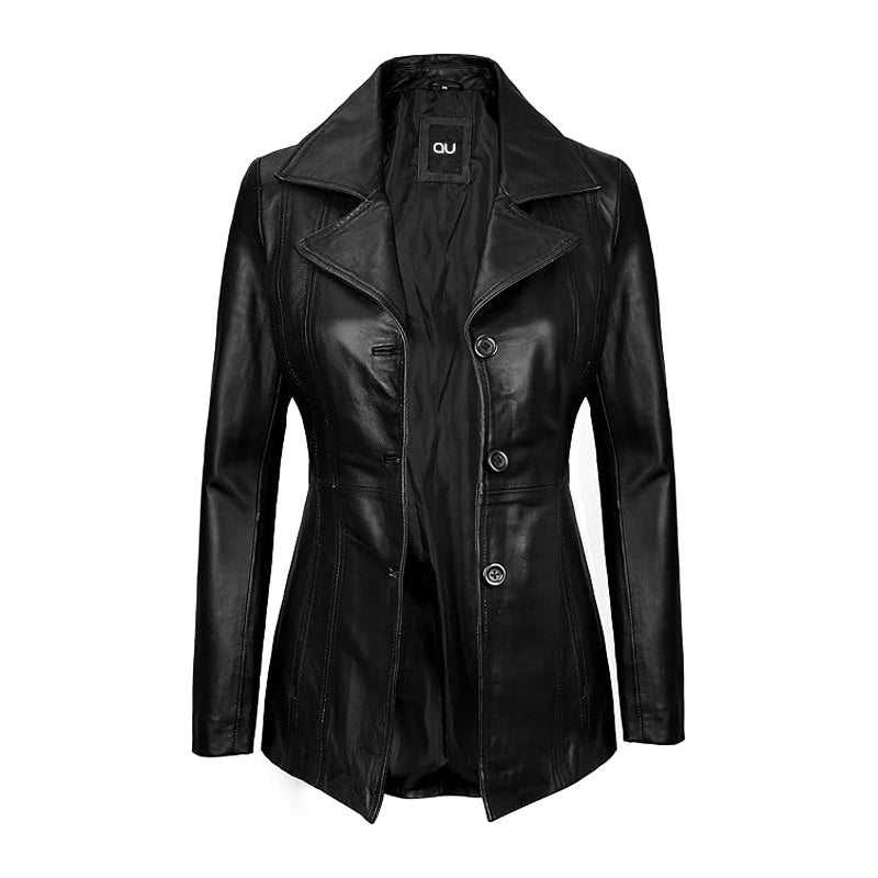 Midnight Black Leather Blazer Jacket