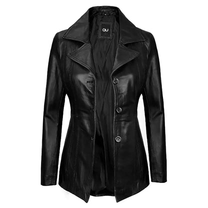 Noir Black Casual Leather Blazer