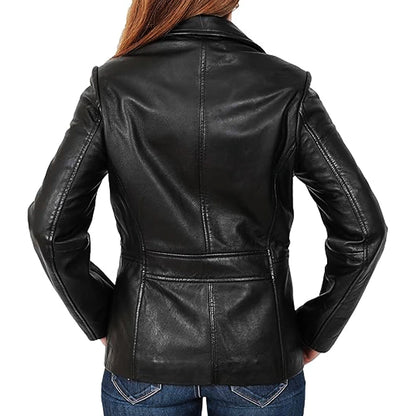 Noir Black Casual Leather Blazer