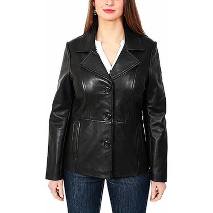 Noir Black Casual Leather Blazer