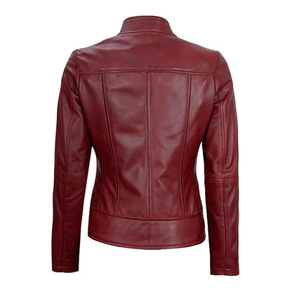 Burgundy Cafe Racer Leather Motorcycle Jacket