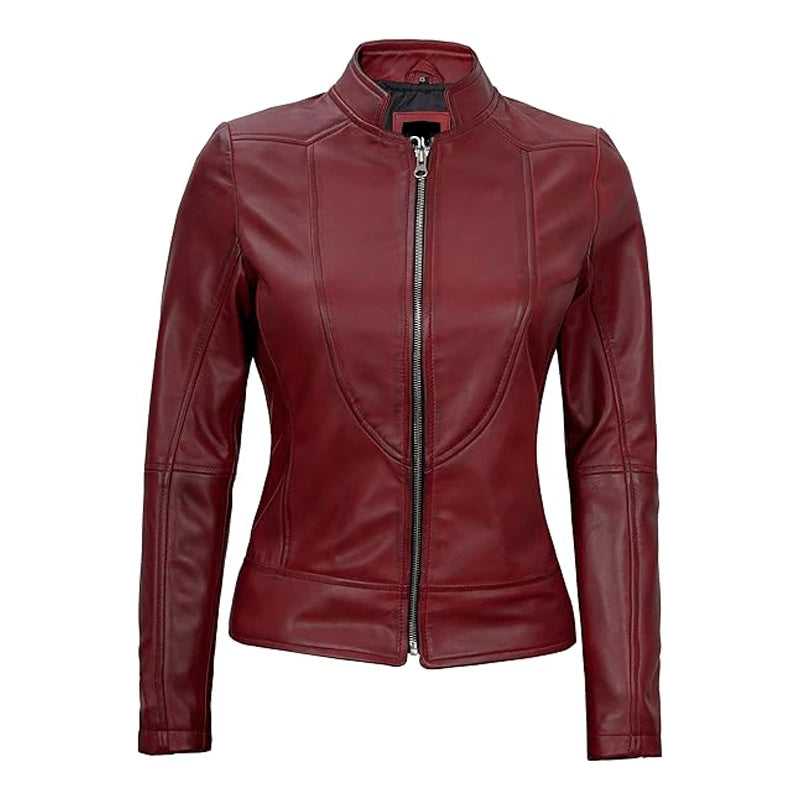 Burgundy Cafe Racer Leather Motorcycle Jacket